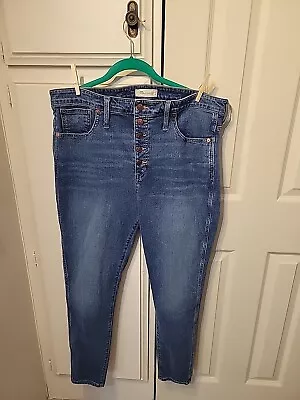 MADEWELL Lt Wash 9  HIGH-RISE SKINNY CROP Exposed Button Fly Frayed Hem Jeans 34 • $38