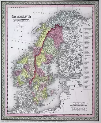 1854 Cowperthwait / Mitchell's Atlas Map ~ SWEDEN & NORWAY ~ Free S&H ~Inv#256 • $20