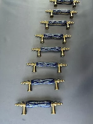 8 Cobalt Blue Enamel Cabinet Handles Drawer Pulls For Restoration Vintage Style • $28