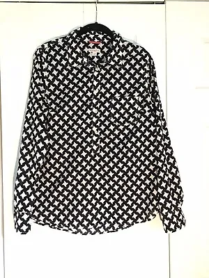 MERONA Sz L 100% Cotton Black/White Houndstooth Blouse 1/4 Button Up • $11