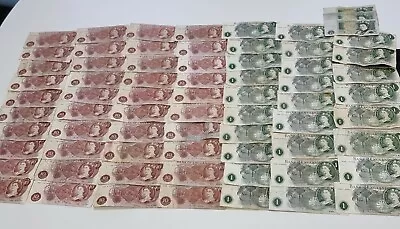 70 X England Banknotes 10 Shilling And £1 - Mainly Obrien Hollom Few Others • £30
