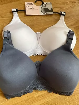 2 Pack Mothercare Nursing Maternity T-Shirt Bras Blooming Marvellous Sz 38E • £13.95