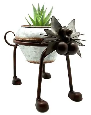 Fun Nodding Head & Tail Metal Cat Ornament Planter Plant Pot Garden Statue Gift • £29.99