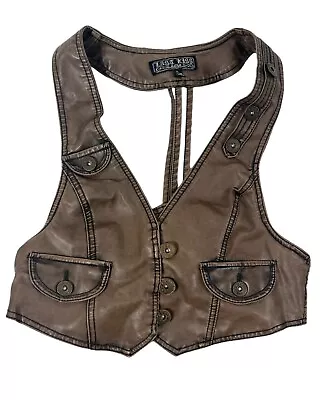 Last Kiss Top Womens XL Brown Pleather Vinyl Vest Gothic Sexy Steampunk Crop • $22.45