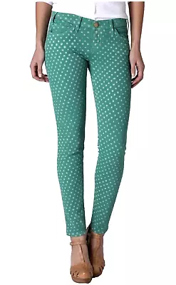 Current Elliott Skinny Ankle Jeans The Stiletto Green White Polka Dots Size 32 • $18