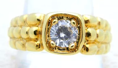 VTG Gold Tone LIND 14k HGE Clear Rhinestone Solitare Mens Ring Size 11.5 • $35.20