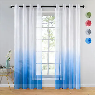 £11.99 • Buy Gradient Color Sheer Bedroom Kitchen Grey Window Curtains With Eyelet Ring Top