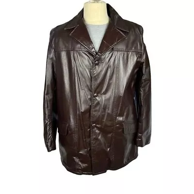 Cooper Vintage Brown Genuine Leather Coat Faux Fur Lining Mens Size 44L • $59.18