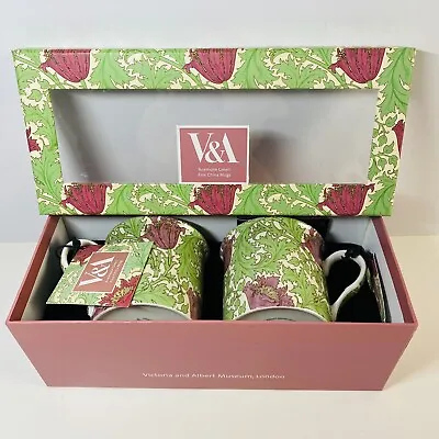 V&A Palace Mugs Anemone Green Fine China Mugs - New And Boxed Set Of 2 • £20