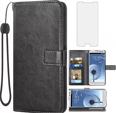 Compatible With Samsung Galaxy S3 Wallet Case Tempered Glass Screen Protector An • $25.98