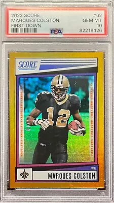 2022 Panini Score Marques Colston /10 First Down Gold 62 PSA 10 POP 1 • $39.99