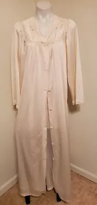 Vintage Shadowline Peignoir Long Nightgown Robe Set Peach Nylon Sz Medium • $11