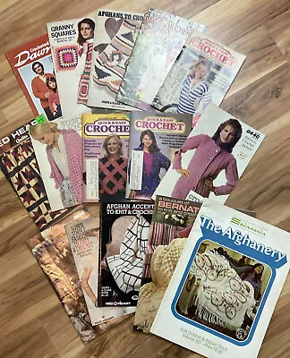 Lot Of 15 Vintage Afghan Crochet Knitting Pattern Books Magazines (#2) • $14.95