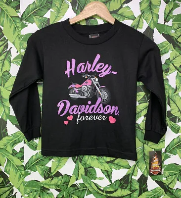 Y2K Style Harley Davidson 2010 Girl's Size Small Glitter Bike Long Sleeve Cotton • £13.61