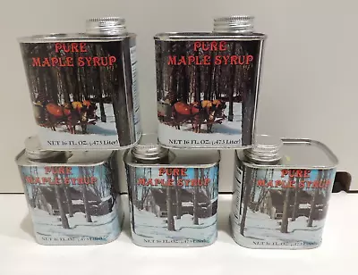 5 Pure Maple Syrup Tin Cans 16 Oz. Vermont Vintage Empty 1984 New England W/caps • $21.95