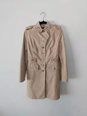 Karen Millen Women's Size 8 Beige Trench Coat Jacket Elegant Classic Pockets • $99