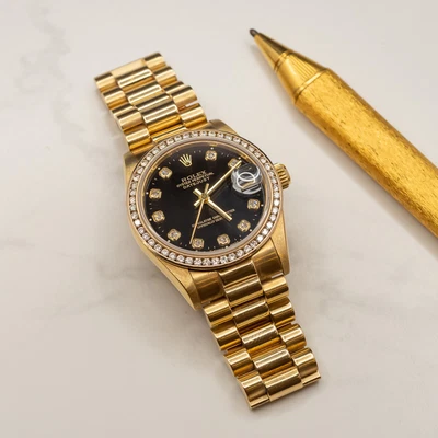 $25000 • Buy 18ct Gold Rolex Diamond Bezel Datejust Watch 68278 C/1995 + Box #59837