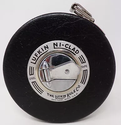 Vintage Lufkin Rule Co Ni-Clad Steel Tape Measure Royal 75 FT Hand Rewind Black • $19.95