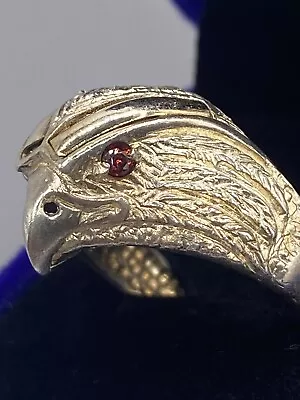 Vintage Luxury Style Large EAGLE AMERICA STERLING SILVER GARNET STONES MENS Ring • $32.17