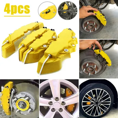 4Pcs Yellow 3D Front & Rear Disc Brake Caliper Cover Parts Auto Accessories • $25.96