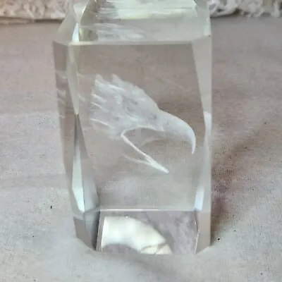 Crystal Glass 3D Laser Etched Screaming Eagle Head Cube Paperweight 3 X2 X2  1Lb • $9.66