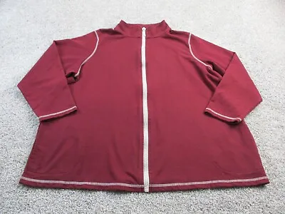 Quaker Factory Sweater Womens 2X Full Zip Gem  Zipper Red White Long Sleeve • $16.96