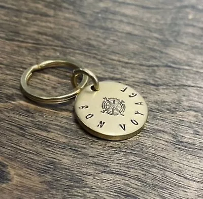 Bon Voyage Compass Keychain On Thick Hand-Stamped Thick Brass Metal Travel Gift • $25