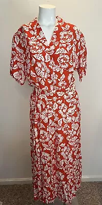 Vintage CHAUS Red & White Hibiscus Skirt Set 6/8 Mad Men Office Wear Secretary • $24.95