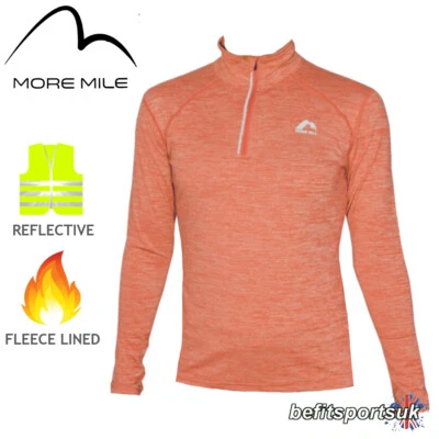 Mens Long Sleeve Running Thermal Winter Zip Top More Mile Vivid Fleece Hi Viz • £16.95