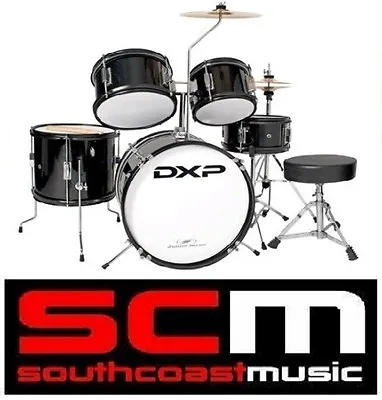 Dxp 5 Piece Black Junior Drum Kit Cymbals W Bonus Stool & Drum Sticks Drumkit! • $425