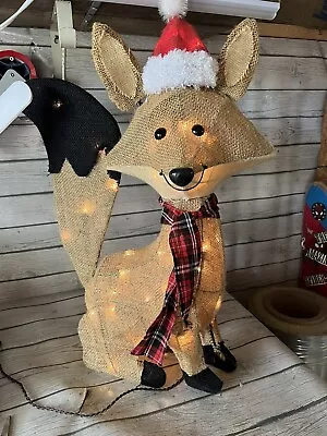 27” LIGHTED Burlap FOX  PRE LIT  LIGHTS OUTDOOR CHRISTMAS DECORATION • $69.99