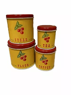 Vintage 1950's Ohio Art Tin Toy Red/Yellow Cherry Design  4 Canisters • $58