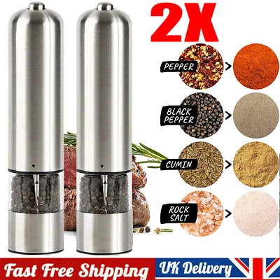 2X Electric Salt And Pepper Mill Set Battery Operated Grinder Shaker With Light • £10.79