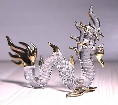 NAGA Sea DRAGON Figurine Hand Blown Art Glass Gold Trim Myth 3.25   Gift Decor • $21.99