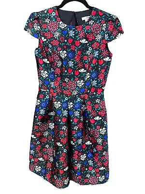 Shoshanna Womens Black Multi Floral Print Dress Size 2 Open Bacl Cap Sleeve • $24.88