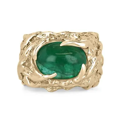 4.82 Carats East To West Dark Vivid Cabochon Emerald Men's Gold Nugget Ring 14K • $5092