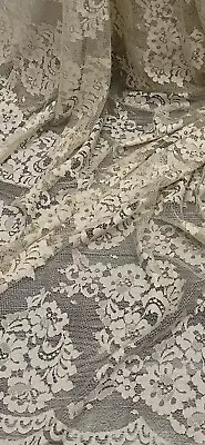 Beige Gold Floral Scallop Chantilly Lace Fabric 58'' PRICE PER METER • £11.99