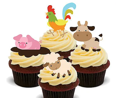 Farm Animals Edible Cupcake Toppers - Fairy Cake Bun Decorations Kids Birthday • £2.99