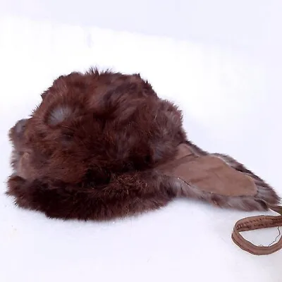 Vintage North King Trapper Hat Natural Rabbit SMALL Fur Brown JJ Seifter & Sons • $16