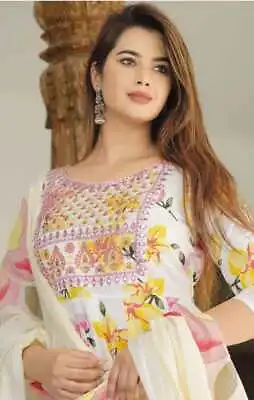 £29.40 • Buy Indian Anarkali Suit Kurta Pant Dupatta Embroidery Work Pakistani Wedding Dress