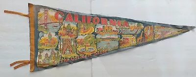 VTG 1950's CALIFORNIA THE GOLDEN STATE FLAG PENNANT TRAVEL PARKS GOLDEN GATE  • $34.99