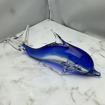 Blue And Clear Murano Glass Dolphin Figurine Paperweight Ocean Nautical Decor • $28