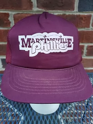 Vintage 80's Martinsville Phillies Snapback Hat Cap Maroon Mesh Trucker • $35