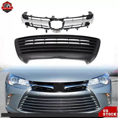 Chrome Front Upper+Lower Grille Gloss Gray For Toyota Camry LE XLE 2015 16 2017 • $68.75