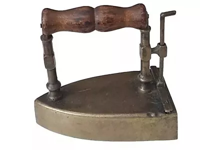 Vintage Brass Antique Sad Iron Press Hot Coal Charcoal Flat W/ Wood Handle  • $45.99