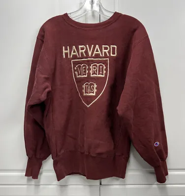 VTG - Harvard Veritas Champion Reverse Weave Burgundy Sweatshirt Medium M - READ • $89.88