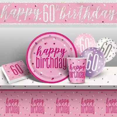 Pink Age 60 60th Birthday Party Decorations Banners Bunting Napkins Tableware • £2.40