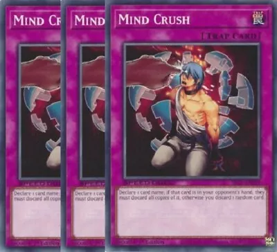 Yugioh - Mind Crush X 3 - 1st Edition NM - Free Holographic Card • $3