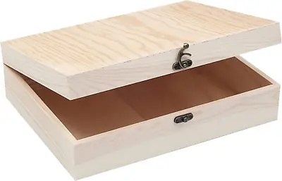 $27.10 • Buy Unfinished Wooden Box With Hinged Lid For Crafts DIY Storage Jewelry Pine Box