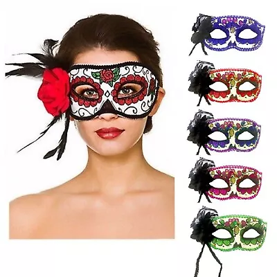 Deluxe DAY OF THE DEAD ROSE EYE MASK Senorita Halloween Fancy Dress Accessory UK • £4.63